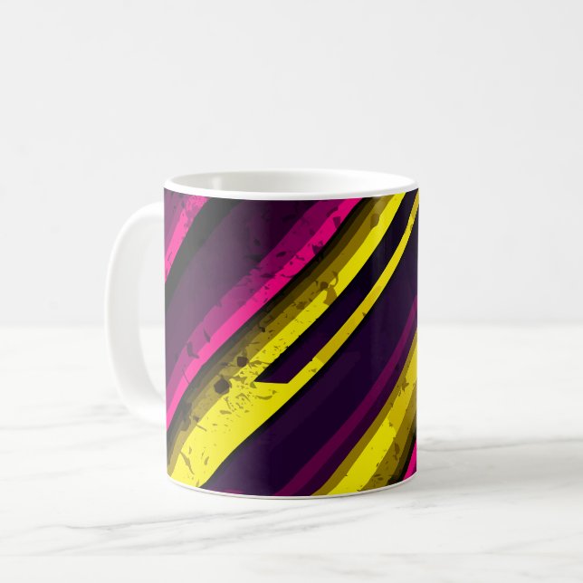 Caneca De Café Design de Diagonal Amarelo e Rosa Negrito (Frente Esquerda)