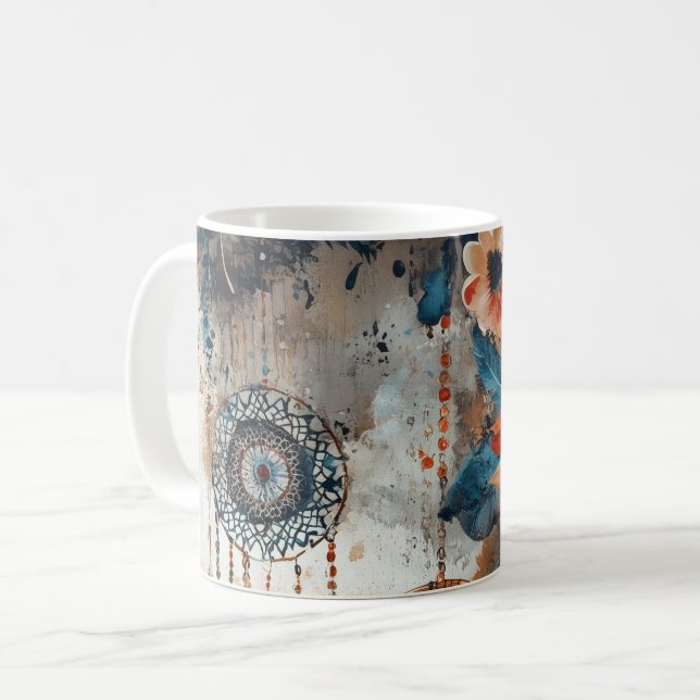 Caneca De Café Design de estilo Boho com caçadores de sonhos (Frente Esquerda)