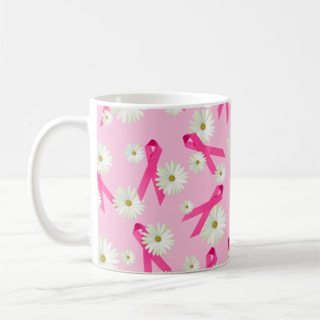 Caneca De Café design de faixa rosa e margarida (Esquerda)