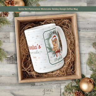 Caneca De Café Design de Férias de Natal em Aquarela com Pomerâni