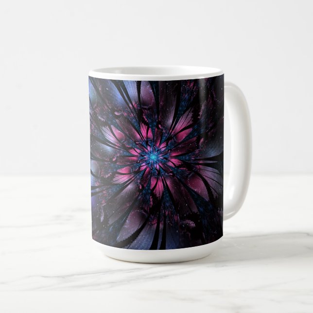 Caneca De Café design de flor fractal abstrato.   (Frente Esquerda)