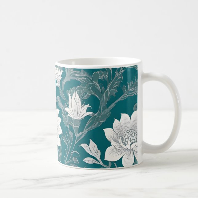 Caneca De Café Design de flor oriental branca (Direita)