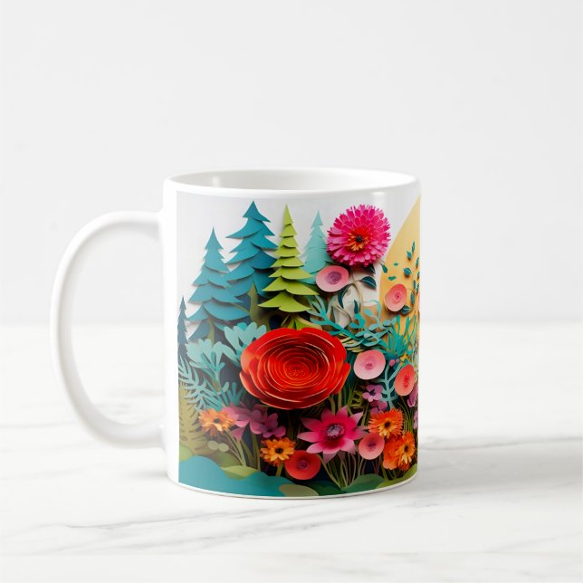 Caneca De Café design de Flores Selvagens 3D (Esquerda)