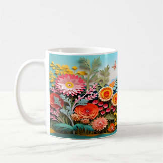 Caneca De Café design de Flores Selvagens 3D