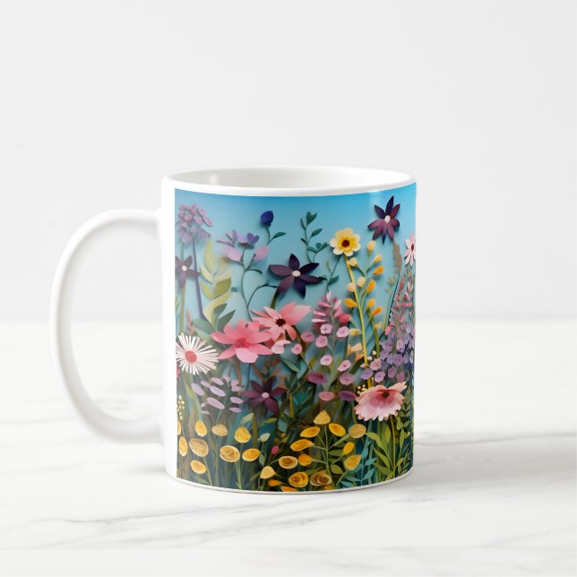 Caneca De Café design de Flores Selvagens 3D (Esquerda)