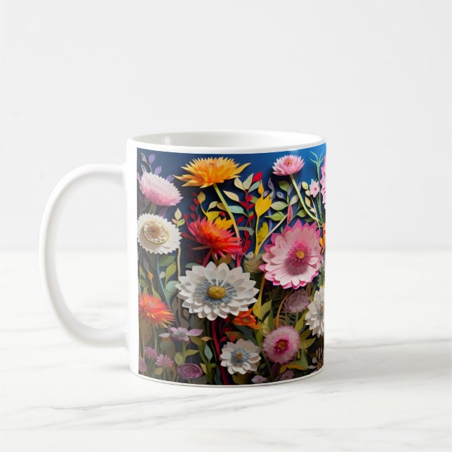 Caneca De Café design de Flores Selvagens 3D (Esquerda)