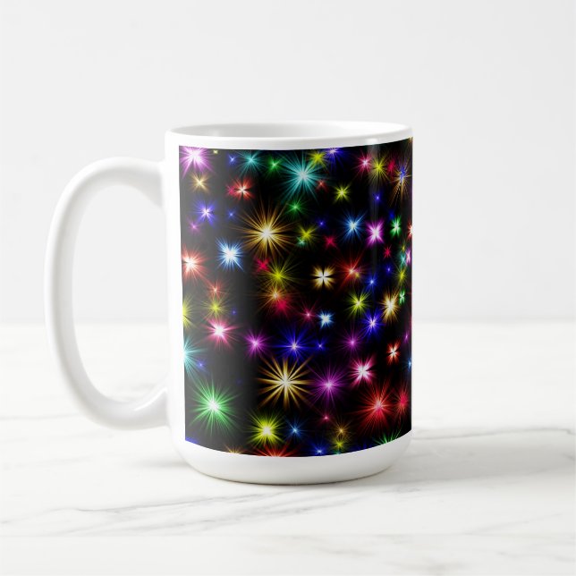 Caneca De Café Design de Fogos de Artifício Estrelas Coloridas (Esquerda)