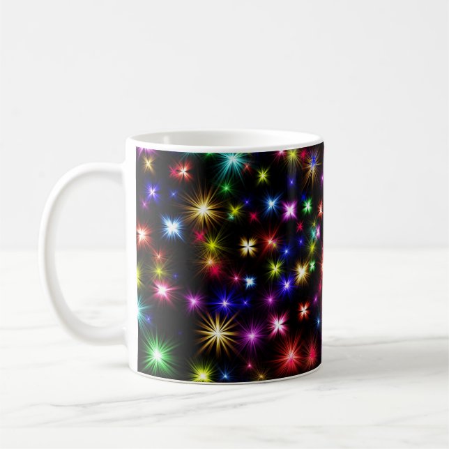 Caneca De Café Design de Fogos de Artifício Estrelas Coloridas (Esquerda)