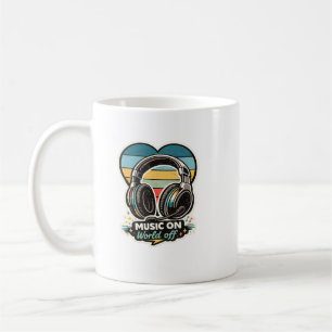 Caneca De Café Design de Fones de Ouvido Vintage Música no Mundo