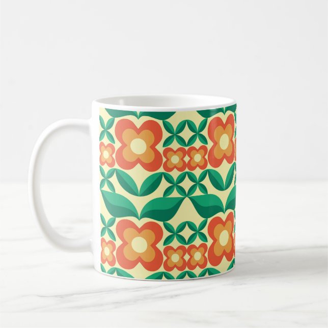 Caneca De Café Design de fundo - flores e folhas. Natureza ou (Esquerda)