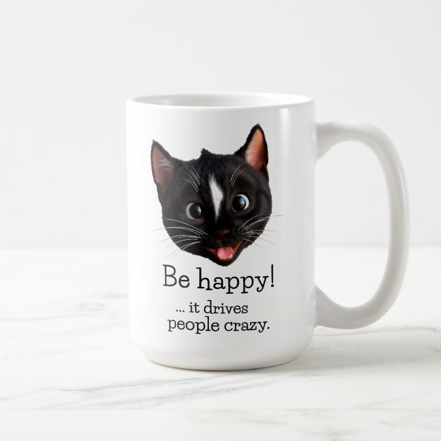 Caneca De Café Design De Gato Engraçado - Seja Feliz Que Conduza  (Direita)