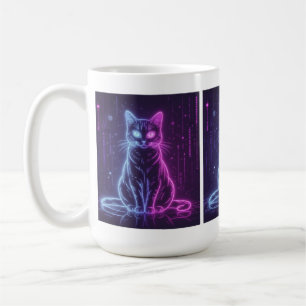 Caneca De Café **Design de Gato Neon – Arte Felina Futurista Glow
