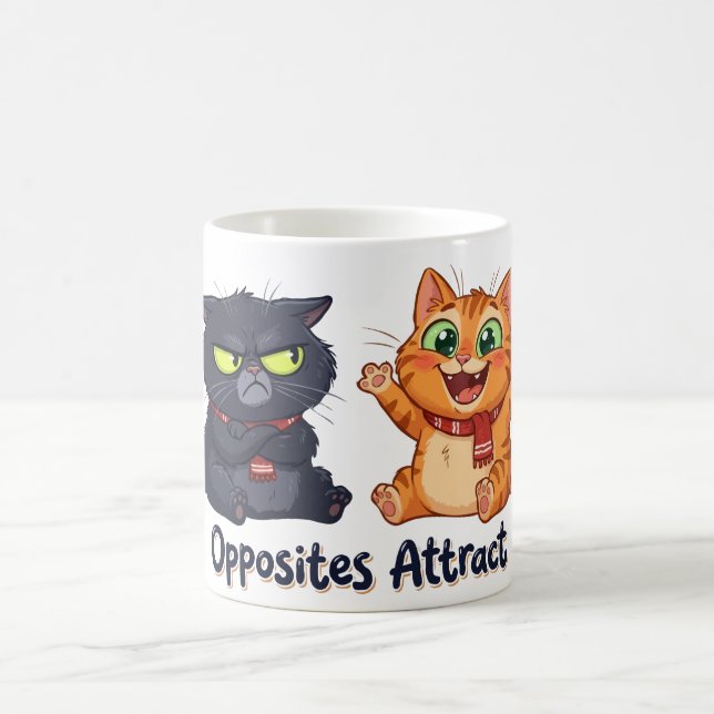 Caneca De Café Design de Gatos Fofos que Atraem Opostos (Centro)