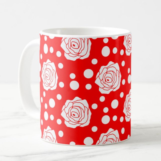 Caneca De Café Design de Ilustração Floral das Bolinhas Brancas V (Criador carregado)