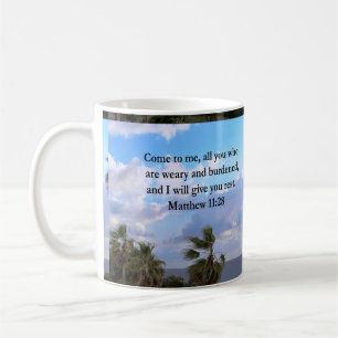 CANECA DE CAFÉ DESIGN DE INSPIRAÇÃO DE MATTHEW 11:28 SCRIPTURE