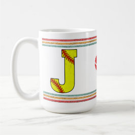 Caneca De Café Design de letra J de softball retrô vintage
