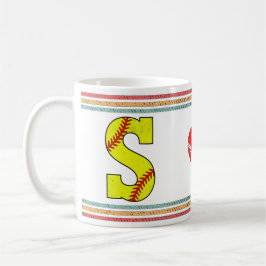 Caneca De Café Design de letra S de softball retrô vintage