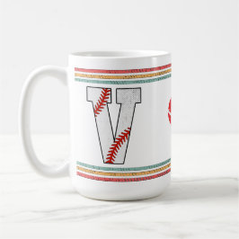 Caneca De Café Design de Letra V de Beisebol Retro Vintage
