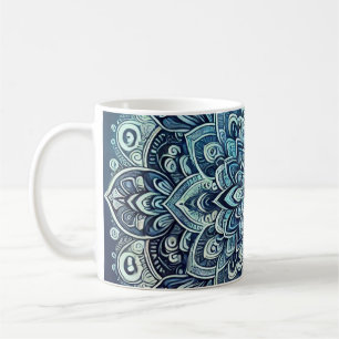 Caneca De Café Design de Mandala com Gradiente Azul