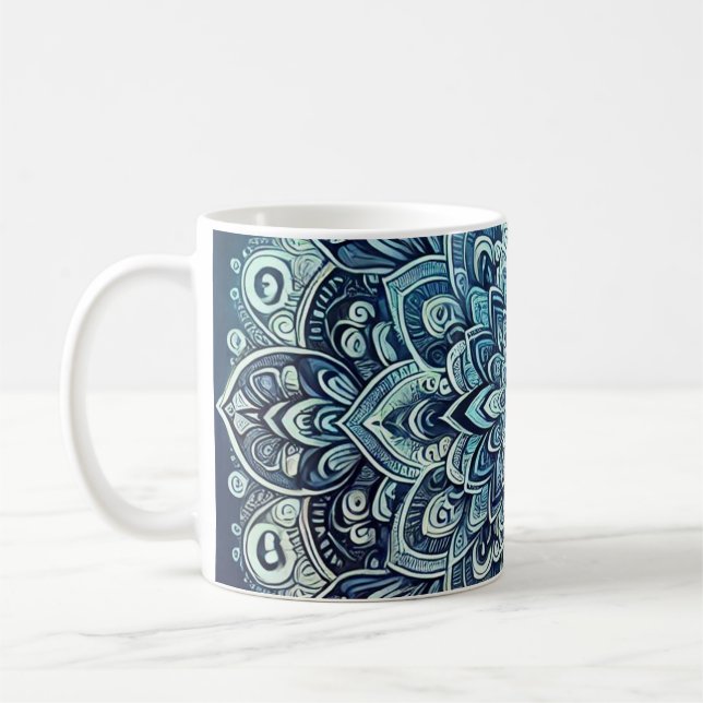 Caneca De Café Design de Mandala com Gradiente Azul (Esquerda)
