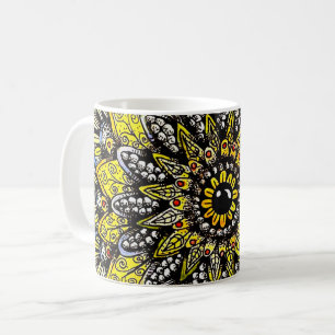 Caneca De Café Design de Mandala Desenhada à Mão Amarelo Verde