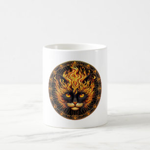 Caneca De Café Design de Mandala para o Gato de Fogo Místico