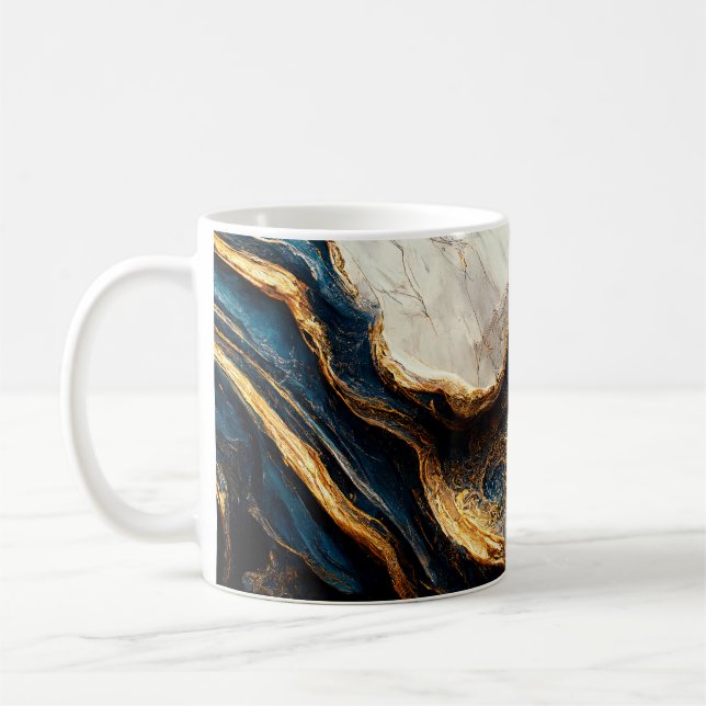 Caneca De Café Design de mármore de luxo com ouro e azul (Esquerda)
