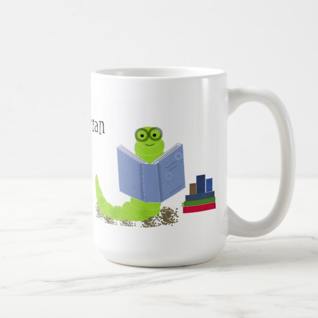 Caneca De Café Design de Minhoca de Biblioteca (Direita)