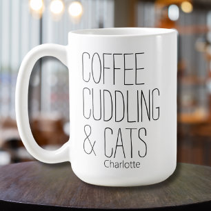 Caneca De Café Design de Nome Editável Café com Gatos Abraçados