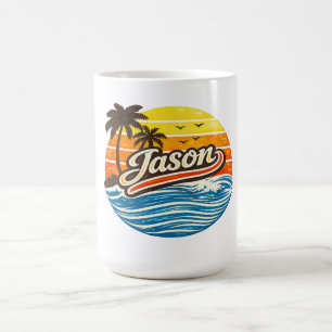 Caneca De Café Design de Nome Jason Retro Sunset