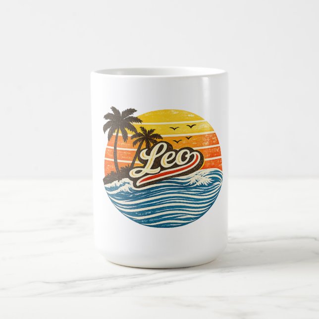Caneca De Café Design de Nome Leo Pôr do Sol Retro (Centro)