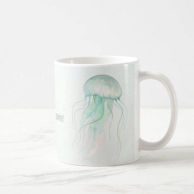 Caneca De Café Design de Oceano em Aquarela de Água-Viva de Verão (Direita)