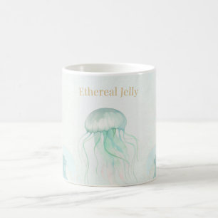 Caneca De Café Design de Oceano em Aquarela de Água-viva de Verão