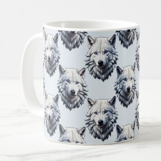 Caneca De Café Design de Padrão da Cabeça do Lobo Branco - Branco (Criador carregado)