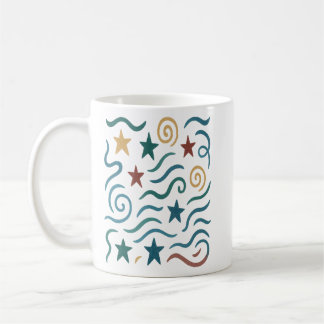 Caneca De Café Design de Padrão de Estrelas e Ondas Retroativas