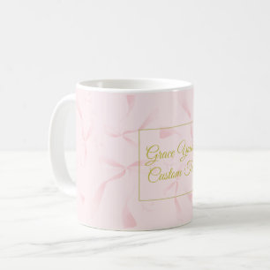 Caneca De Café Design de padrão de fita rosa com texto personaliz