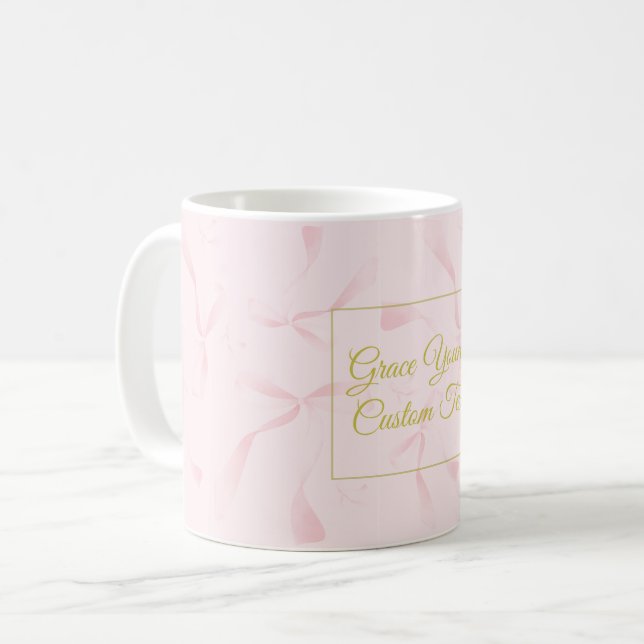 Caneca De Café Design de padrão de fita rosa com texto personaliz (Frente Esquerda)