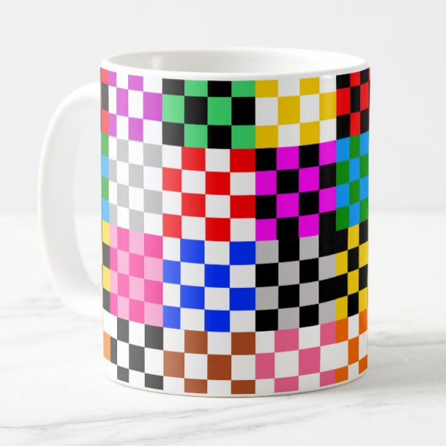 Caneca De Café Design de padrão de verificação de patch multicolo (Criador carregado)