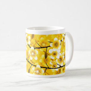 Caneca De Café Design de Padrão Floral Amarelo Brilhante