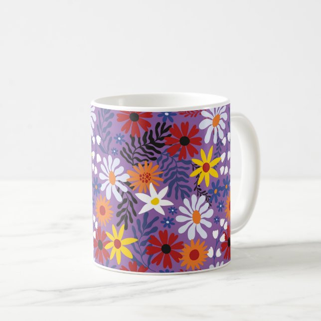 Caneca De Café Design de Padrão Floral Vibrante (Frente Esquerda)