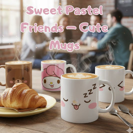 Caneca De Café Design de Personagem Pastel Fofo