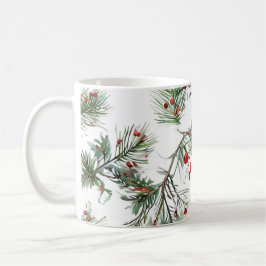 Caneca De Café Design de pinheiro de floresta de Natal e Berries