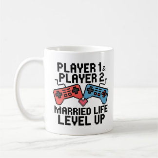 Caneca De Café Design de Pixel de Casal de Jogadores Subiu de Nív