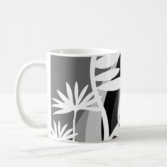 Caneca De Café Design de plantas brancas e pretas (Esquerda)