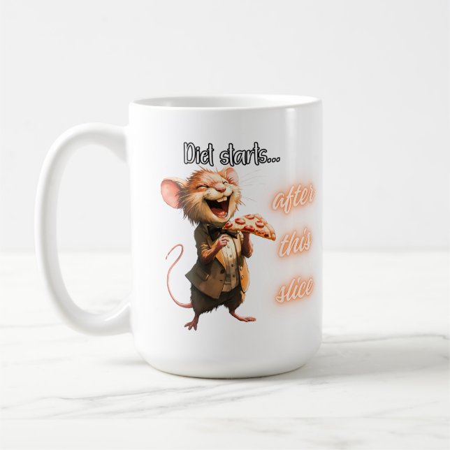 Caneca De Café Design de Rato de Dieta de Pizza Engraçada (Esquerda)
