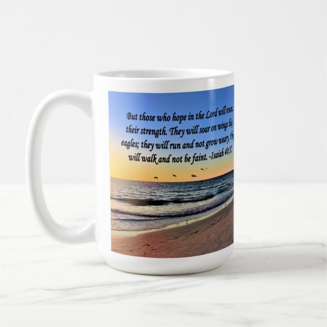 CANECA DE CAFÉ DESIGN DE SCRIPTURE SERENE ISAIAH 40:31 (Esquerda)