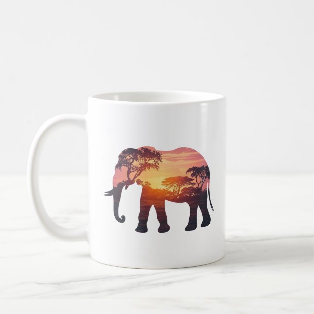 Caneca De Café Design de Silhueta de Elefante com Exposição Dupla (Esquerda)