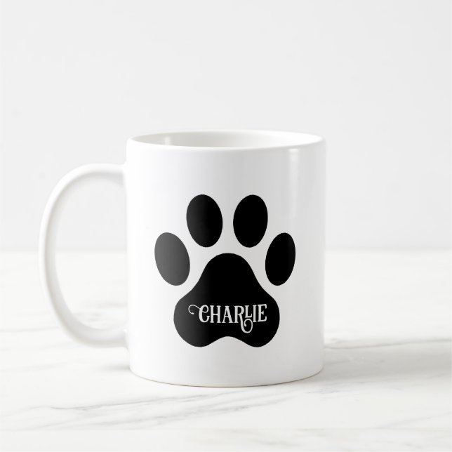 Caneca De Café Design de Silhueta do Nome da Pata do Cachorro (Esquerda)