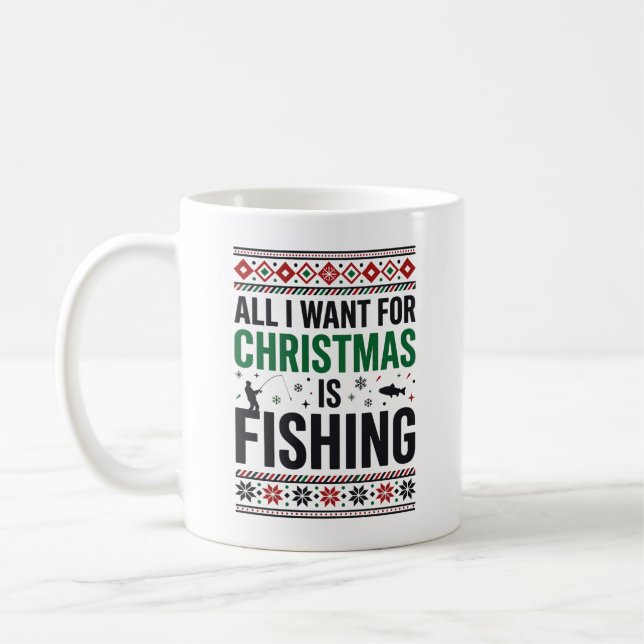Caneca De Café Design de Suéter Feio de Pesca de Natal (Esquerda)