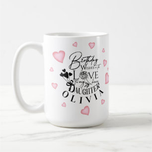 Caneca De Café Design de Texto de Aniversário da Filha com Coraçõ